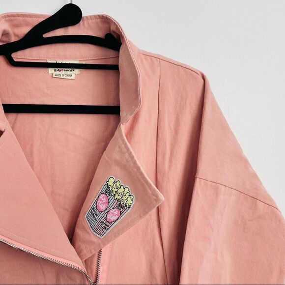 Lili Sidonio x Molly Bracken Pink Oversize Denim Asymmetrical Zip Jacket - Picture 11 of 13